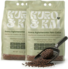 KURO & KAI Arena Natural para Gatos de Hueso de Oliva – Aglomerante, Sin Perfume, Carbón Activo, Poco Polvo, 4,8 kg