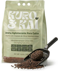KURO & KAI Arena Natural para Gatos de Hueso de Oliva – Aglomerante, Sin Perfume, Carbón Activo, Poco Polvo, 4,8 kg