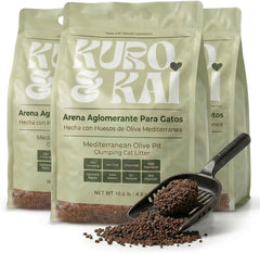 KURO & KAI Arena Natural para Gatos de Hueso de Oliva – Aglomerante, Sin Perfume, Carbón Activo, Poco Polvo, 4,8 kg